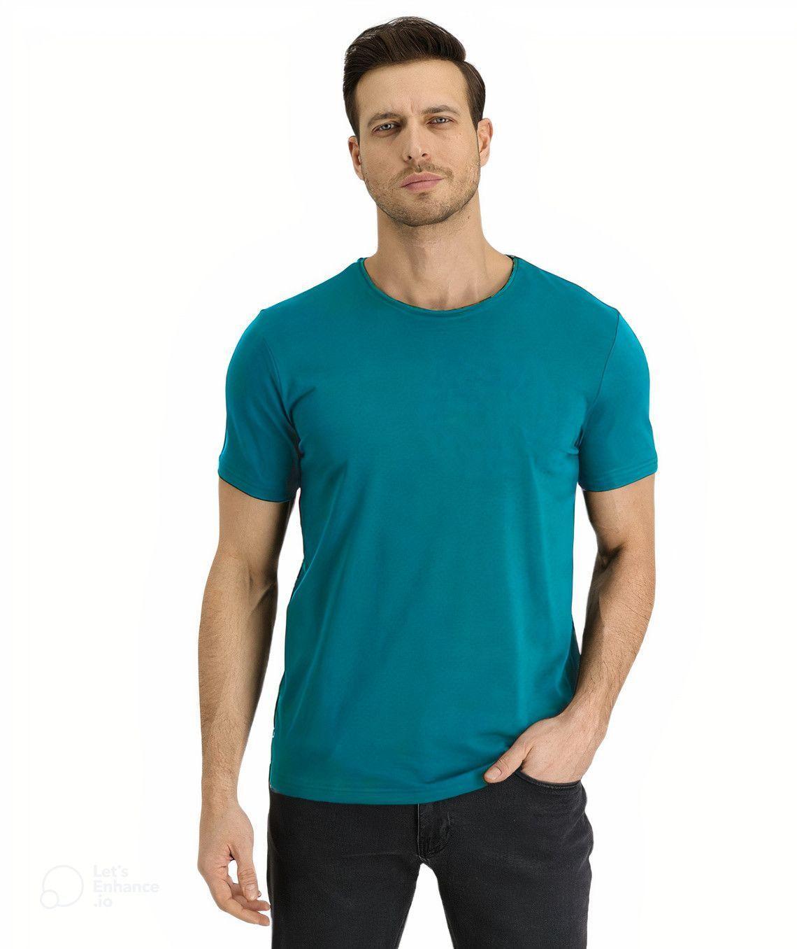 Polera Manga Corta Azul Hombre Casual Cuello Redondo-0