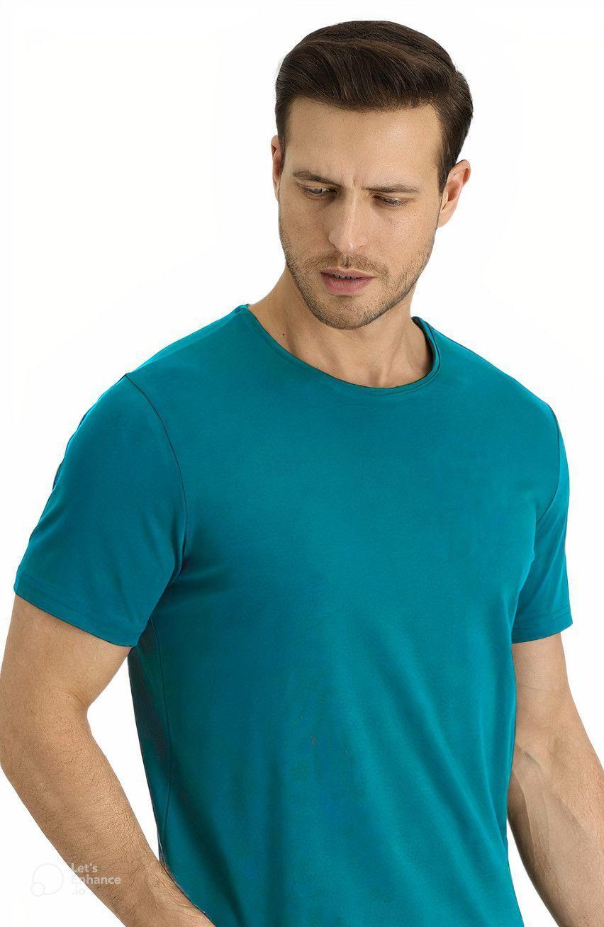 Polera Manga Corta Azul Hombre Casual Cuello Redondo-2
