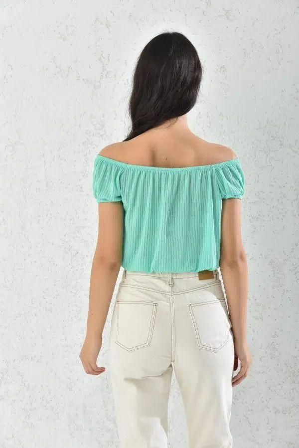 Blusa Mujer Hombros Bajos Turquesa Sarah&Ella-2
