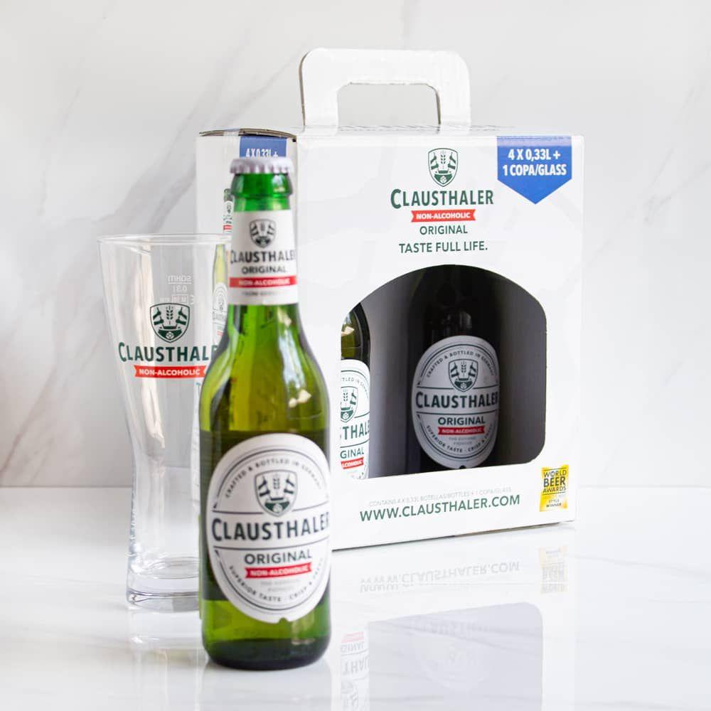 Pack 4 Cervezas Sin Alcohol Clausthaler + Vaso 330 cc-0