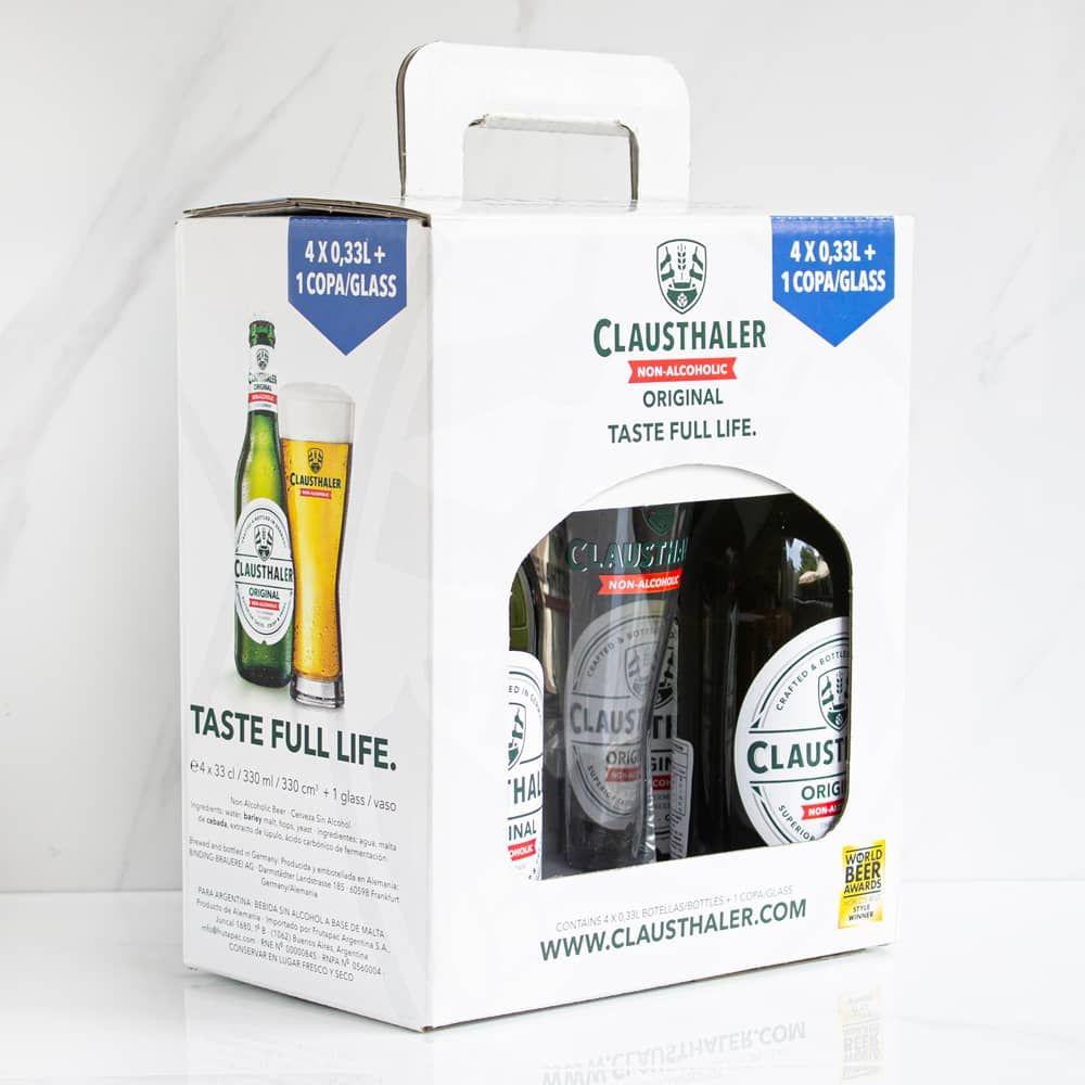 Pack 4 Cervezas Sin Alcohol Clausthaler + Vaso 330 cc-2