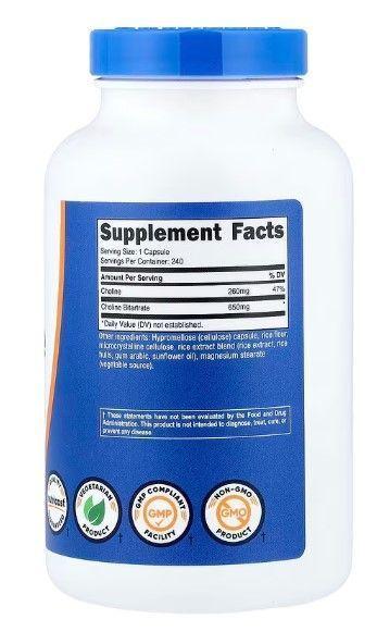Nutricost Choline Bitartrate | Bitartrado de Colina | 240 Cápsulas-1