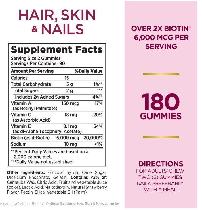 Nature’s Bounty Advanced Hair, Skin & Nails | Multivitamínico para Mujeres | 180 Gomitas de Fresa-1