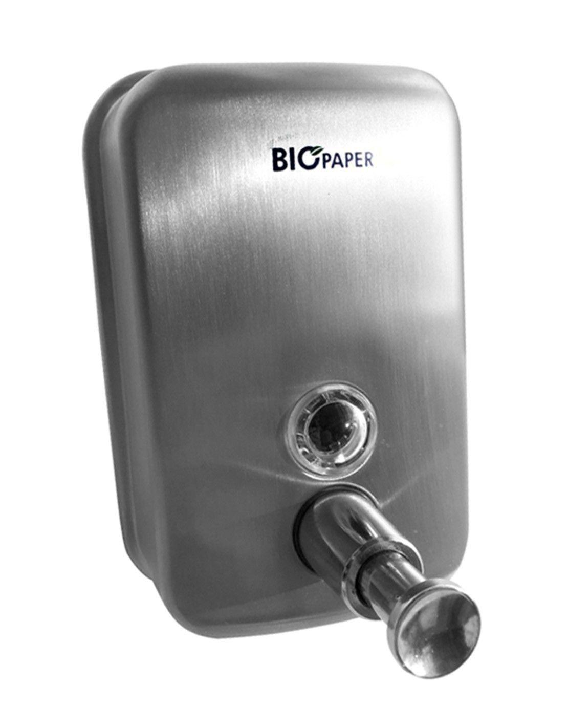 DISPENSADOR JABON 1000 ml. ACERO INOX. BIOPAPER-0
