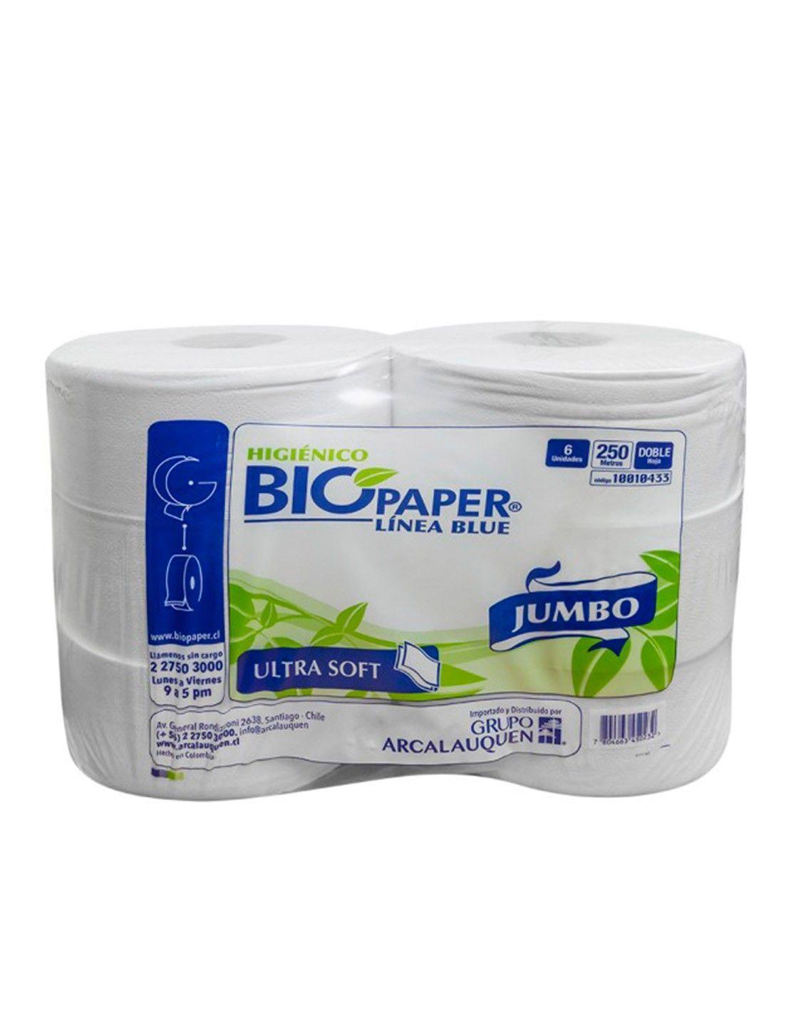 PAPEL HIGIÉNICO JUMBO BIOPAPER DH L-BLUE EXTRA BLANCO 6x250m-0