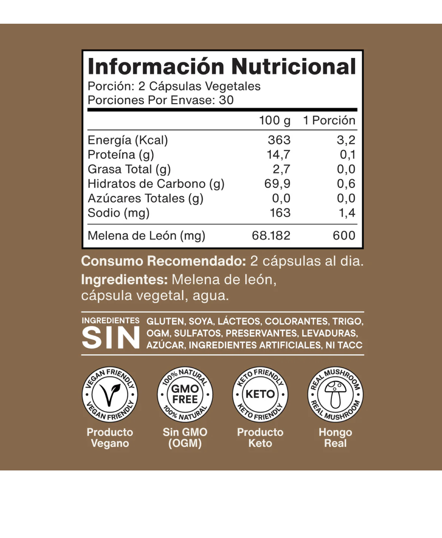Melena de León 600 mg, 60 cápsulas, NutraCore-4