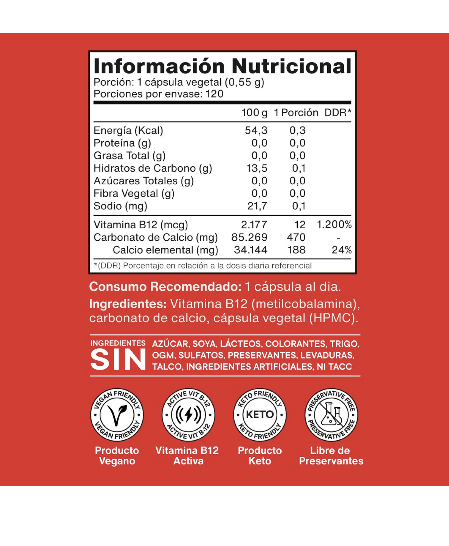Vitamina B12 máxima potencia 12 mcg, 120 caps, NutraCore-3