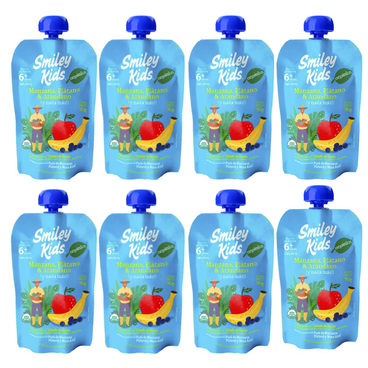 Pack 8 Colado Orgánica Manzana Plátano Arándano, Smiley Kids-0