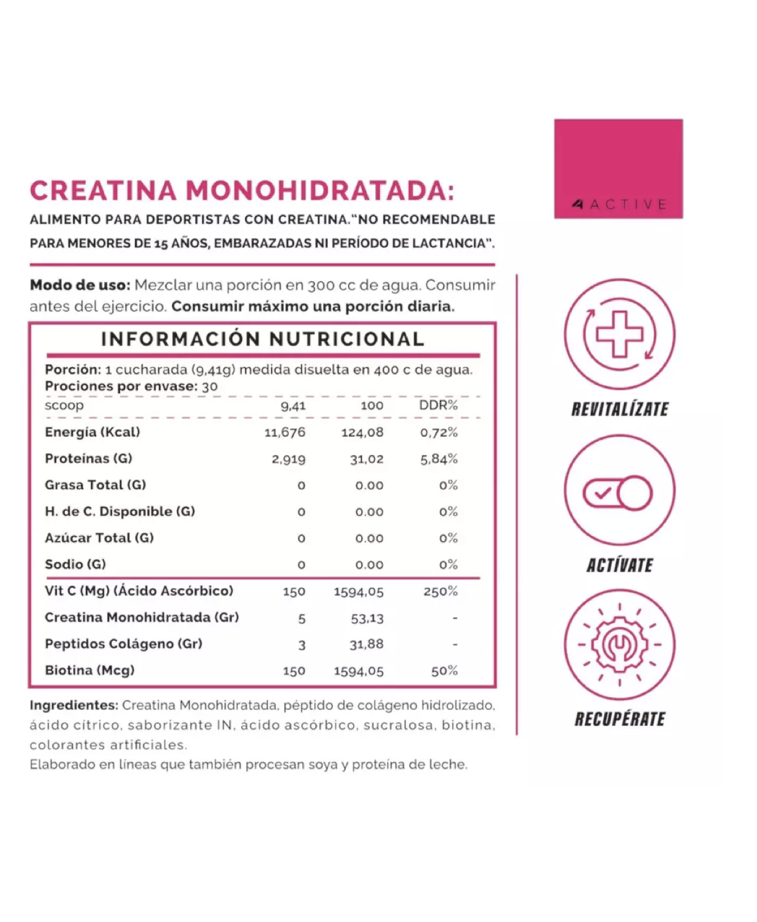 Creatin Beauty, Creatina con Colágeno, Vitamina C, Biotina, 4Active-2