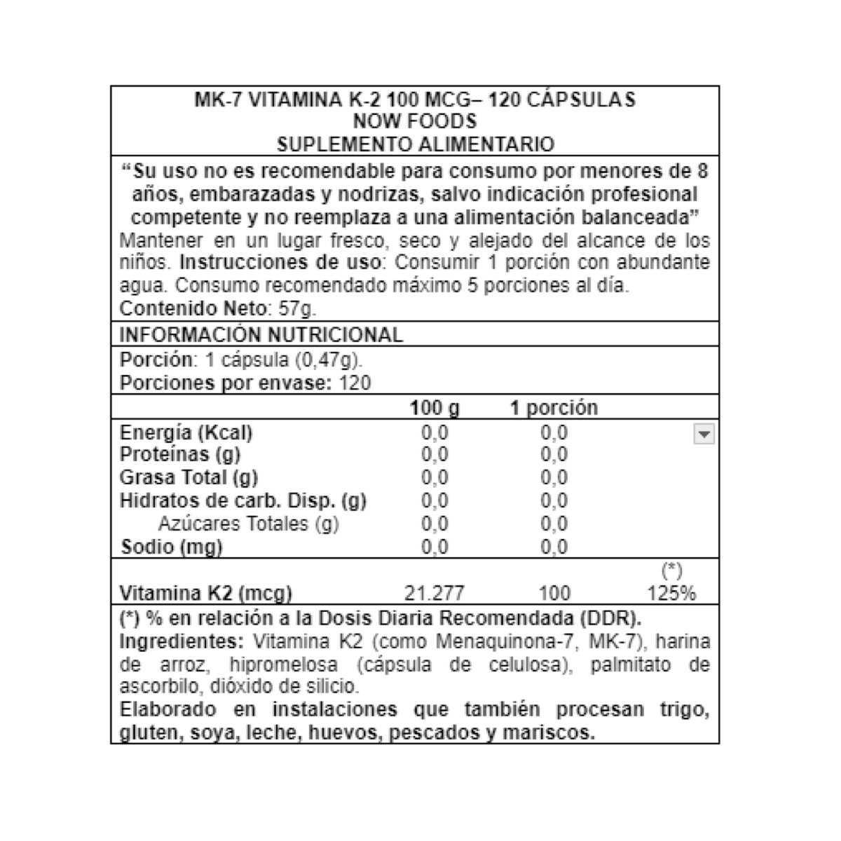 MK-7 Vitamina K2 100 mcg, 120 Veg Caps, Now Foods, USA-2