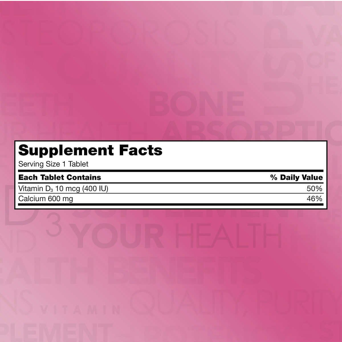 Calcio 600 mg con Vitamina D3, 500 tabs, Kirkland, USA-1