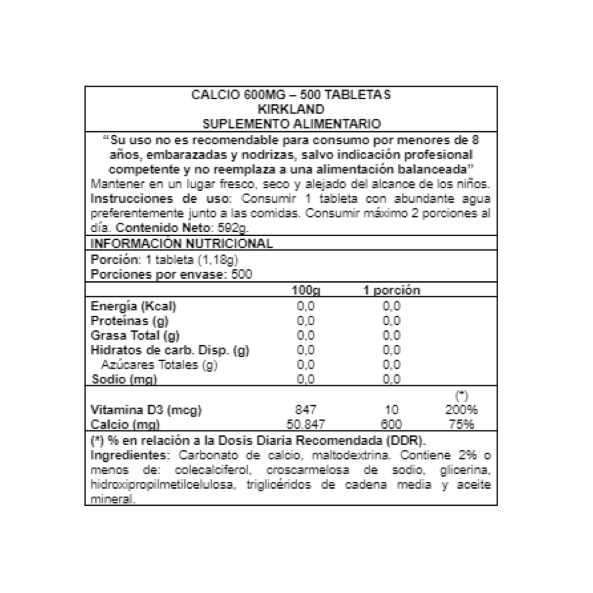 Calcio 600 mg con Vitamina D3, 500 tabs, Kirkland, USA-2