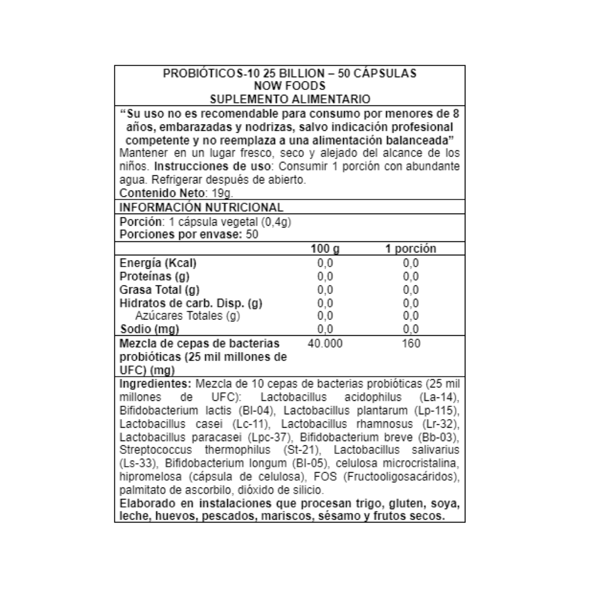 Probiotic-10 25 Billones 50 Cápsulas Veganas, Now Foods, USA-3