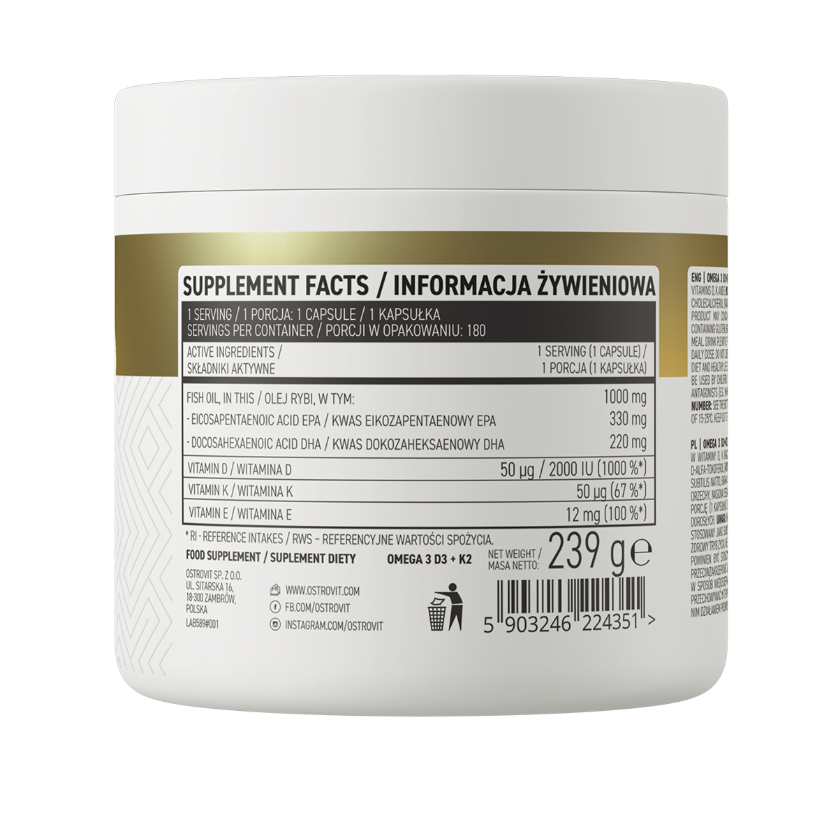 Omega 3 Vitamina D3 2000 Iu K2 50 Mcg 180 Caps Ostrovit-2