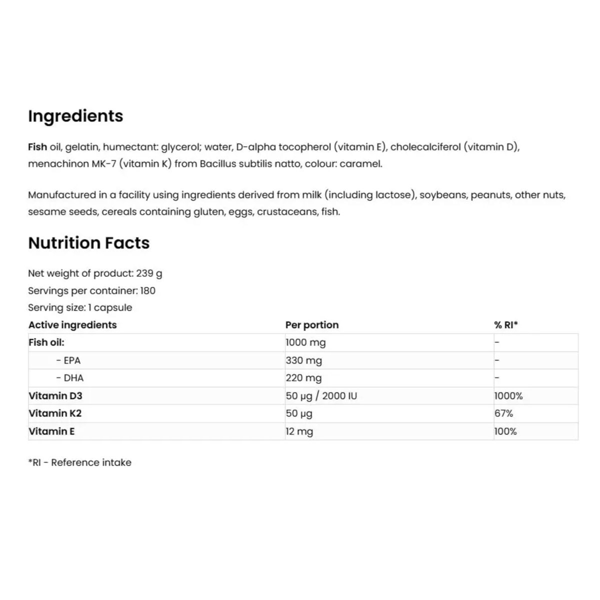 Omega 3 Vitamina D3 2000 Iu K2 50 Mcg 180 Caps Ostrovit-3