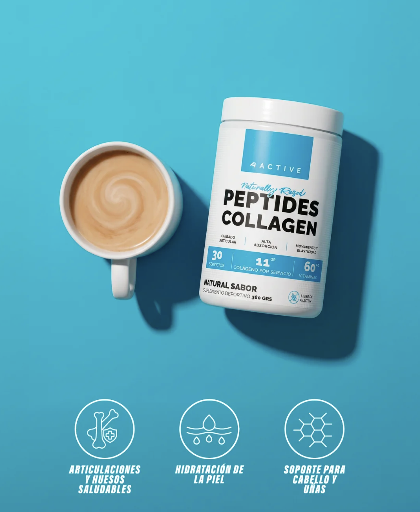 Peptidos de Colágeno con vitamina C, 4Active, 30 servicios, 11g Colágeno-2