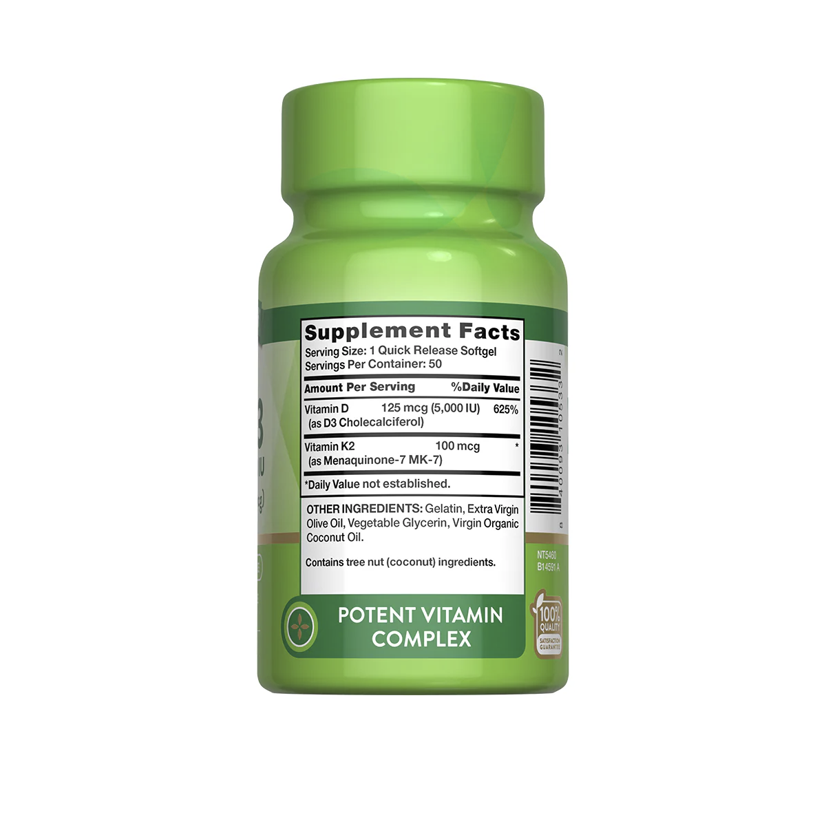 Vitamina D3 5000 Iu + K2 100 mcg, 50 cabs, Nature's Truth, USA-3