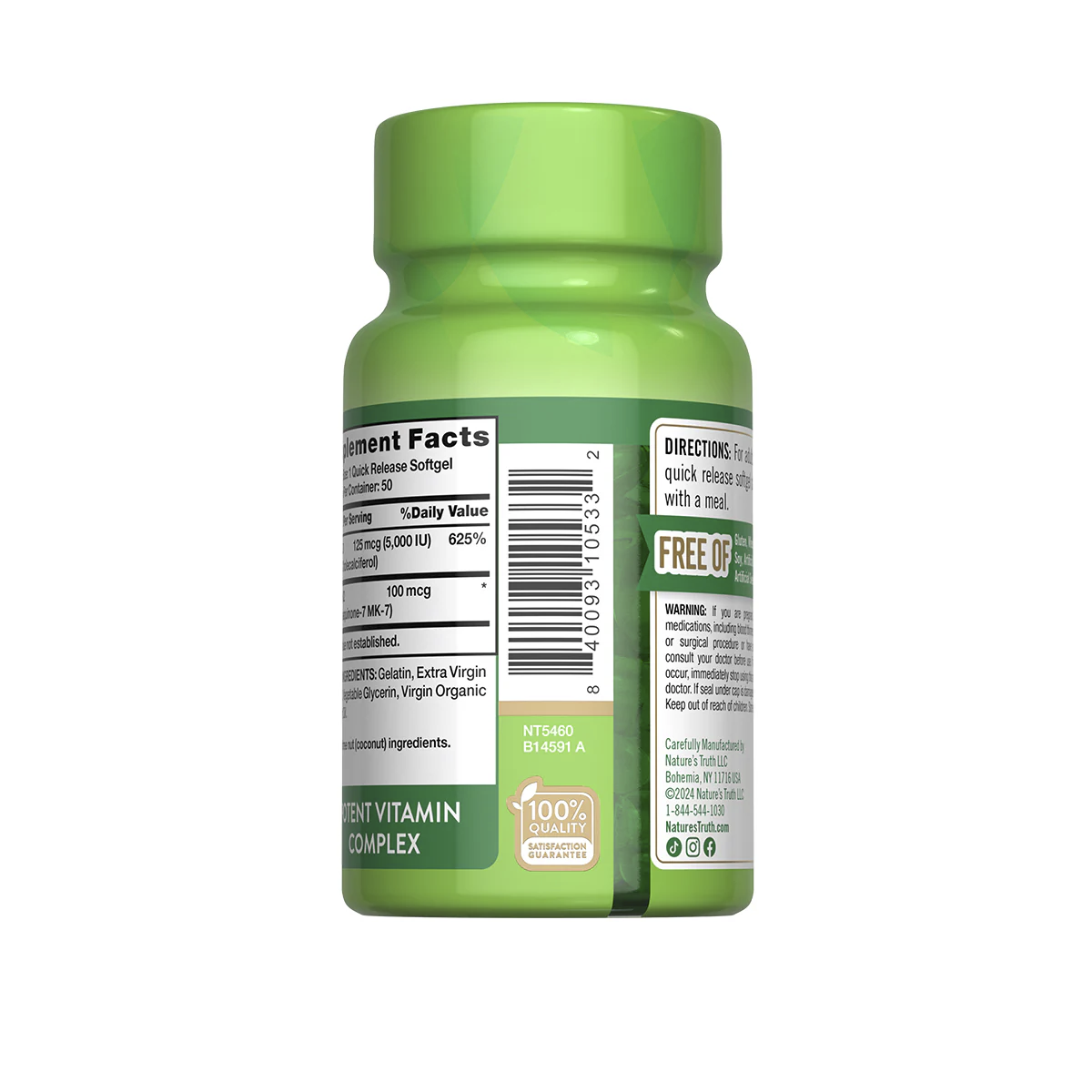 Vitamina D3 5000 Iu + K2 100 mcg, 50 cabs, Nature's Truth, USA-4