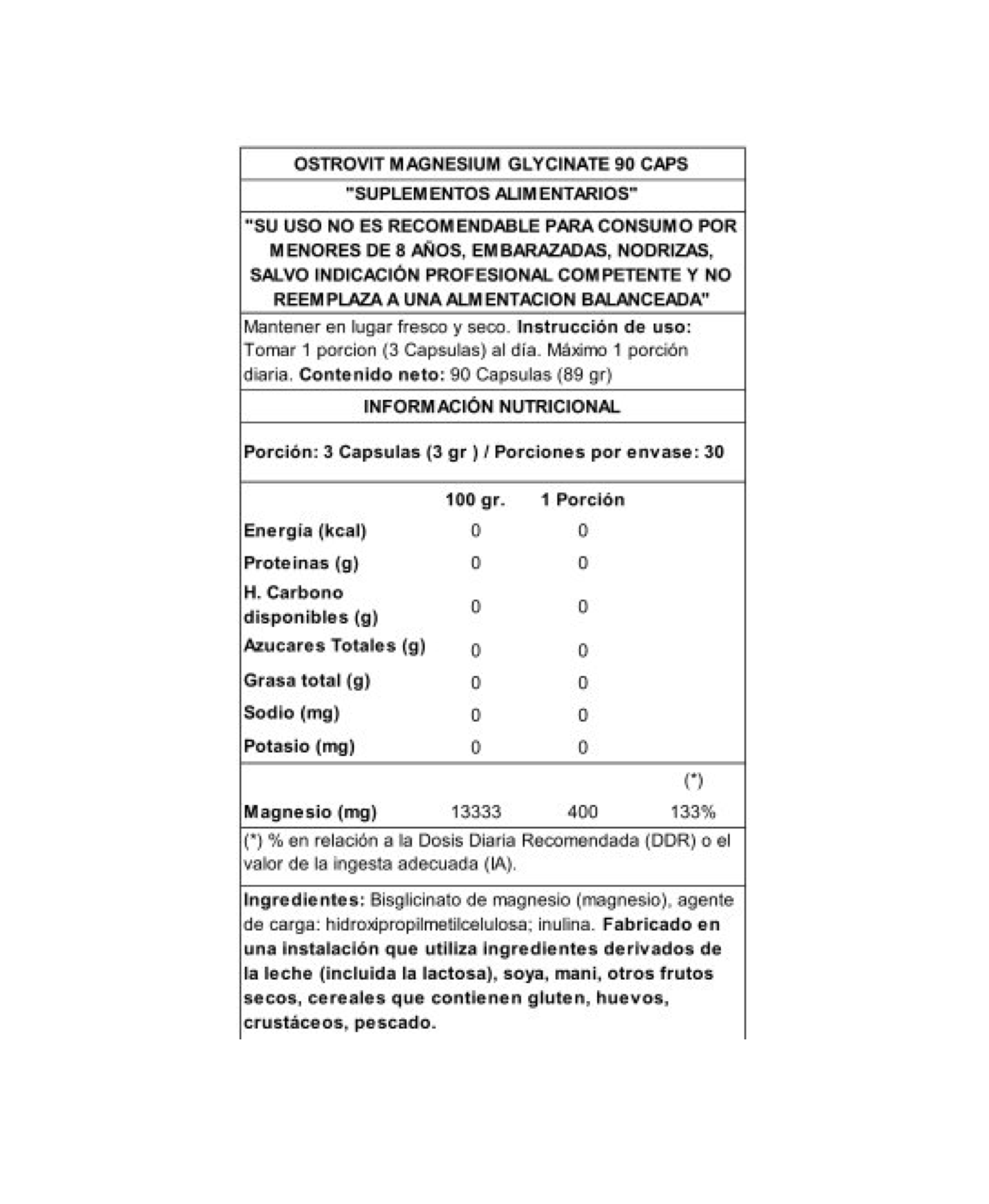 Glicinato de magnesio 90 caps, Ostrovit-3