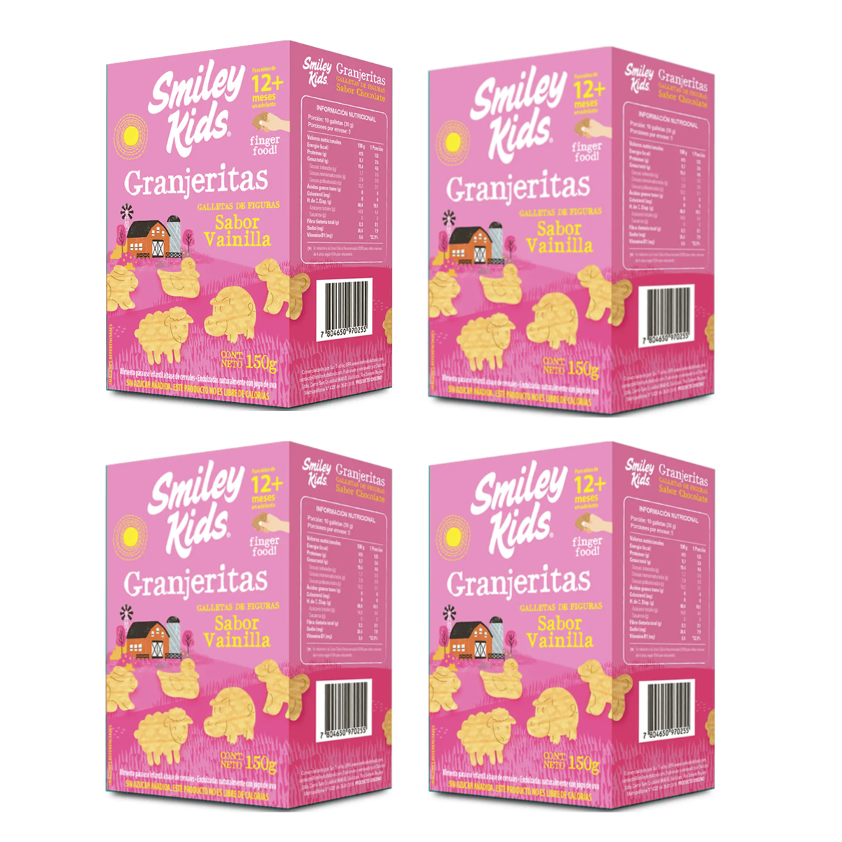 Pack 4 Galletas Para Niños Granjeritas Vainilla, Smiley Kids-0