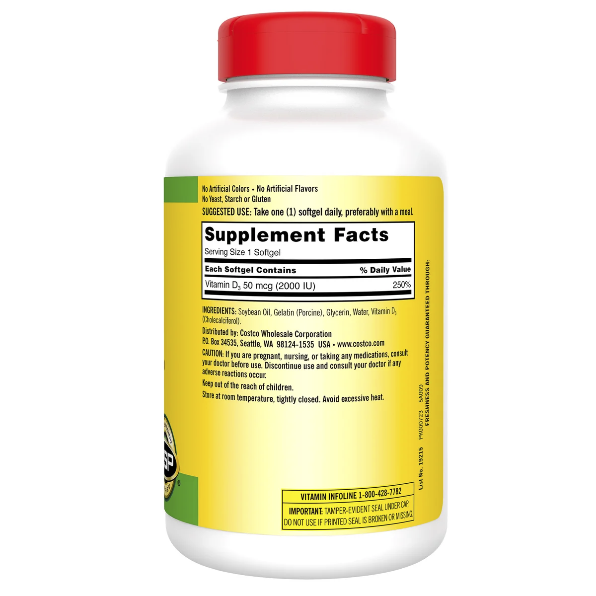 Vitamina D3 2000 Iu, 600 Caps, Kirkland, USA-2