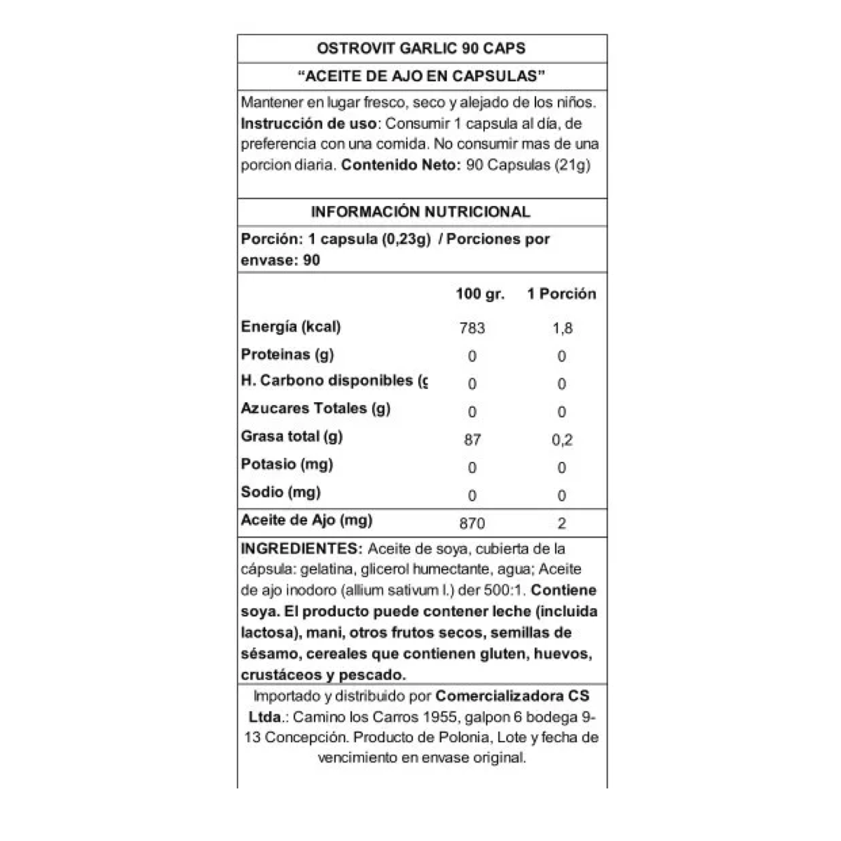 Aceite de ajo sin olor 1000 mg 90 caps Ostrovit-3
