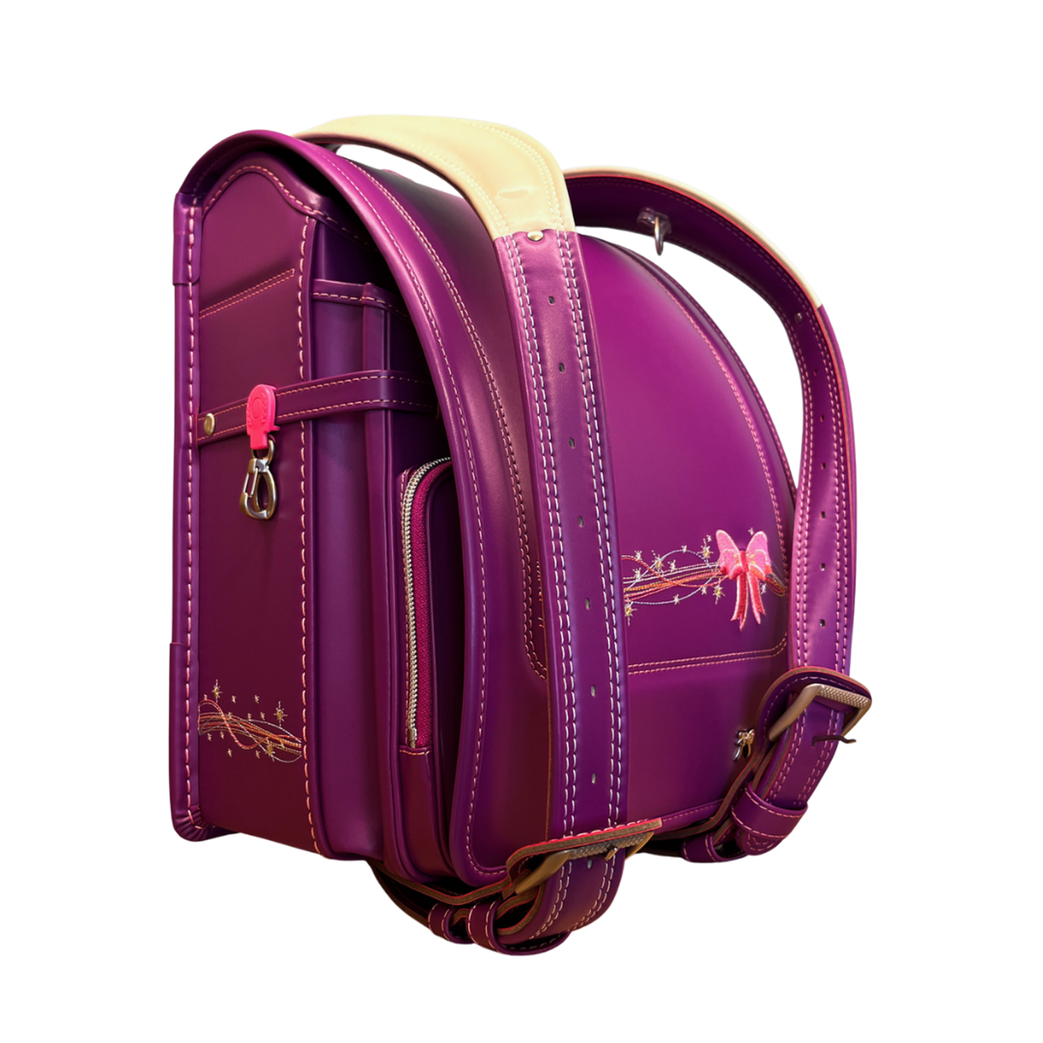 Mochila Japonesa Premium Tipo Randoseru Diseño Fucsia Lazo Rosa-2