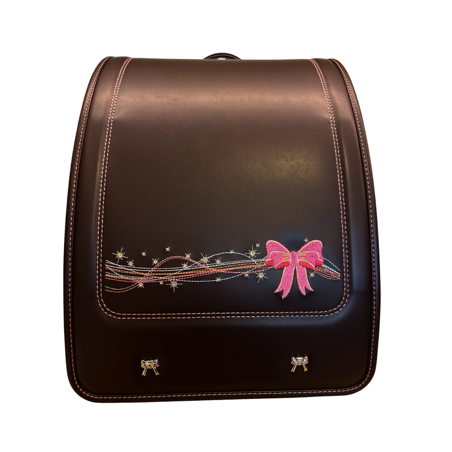 Mochila Japonesa Premium Tipo Randoseru Diseño Café Lazo Rosa-2