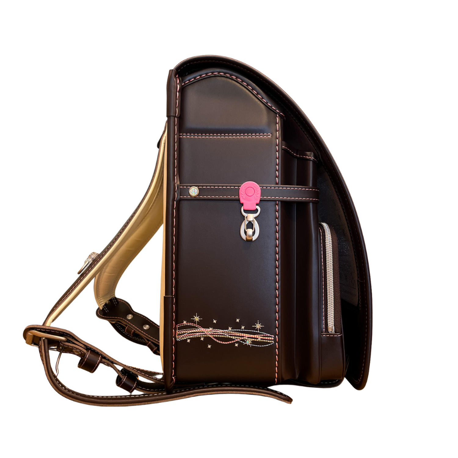 Mochila Japonesa Premium Tipo Randoseru Diseño Café Lazo Rosa-3