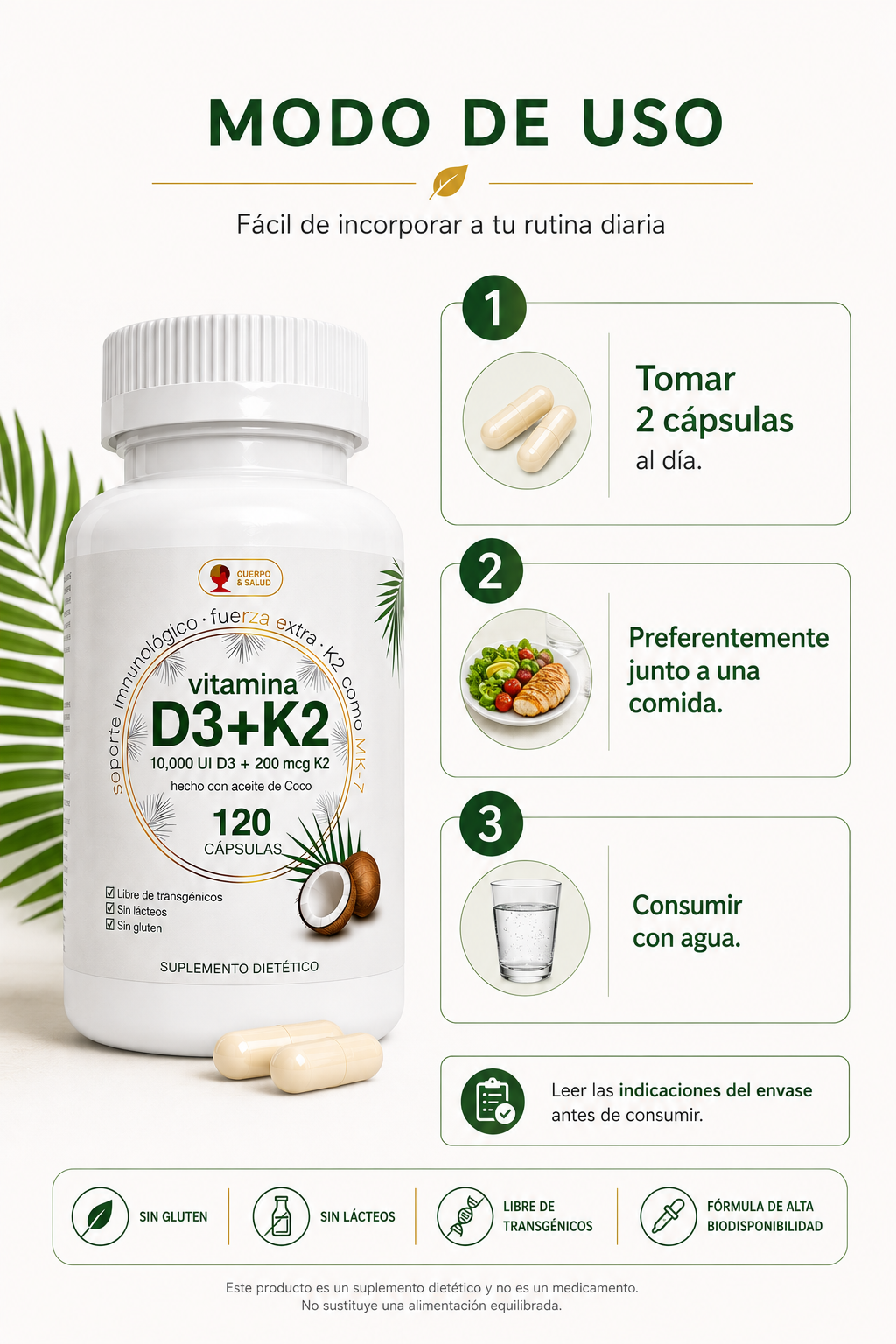 Vitamina D3 10000 Ui K2 200 Mcg 120 C psulas Con Coco-3