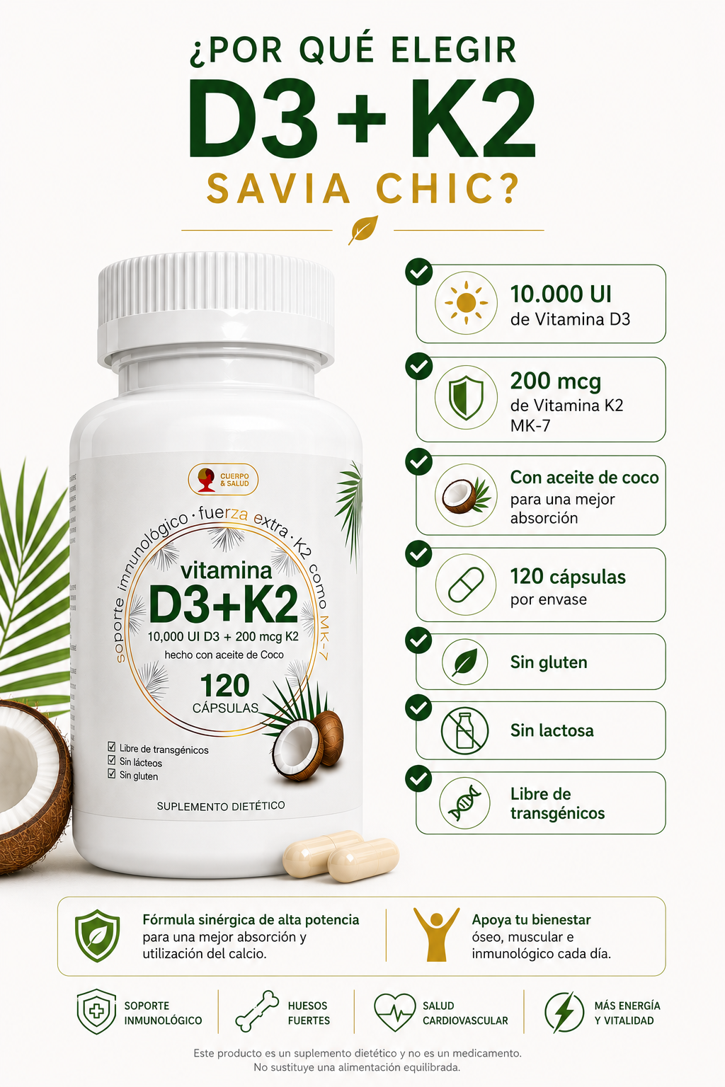 Vitamina D3 10000 Ui K2 200 Mcg 120 C psulas Con Coco-4