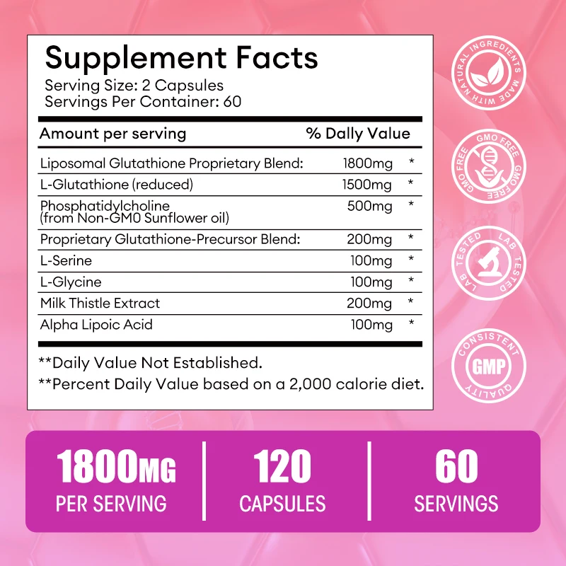 Glutatión Liposomal 1800mg | Antioxidante, Detox, Energia y Piel Radiante | 120 capsulas-2