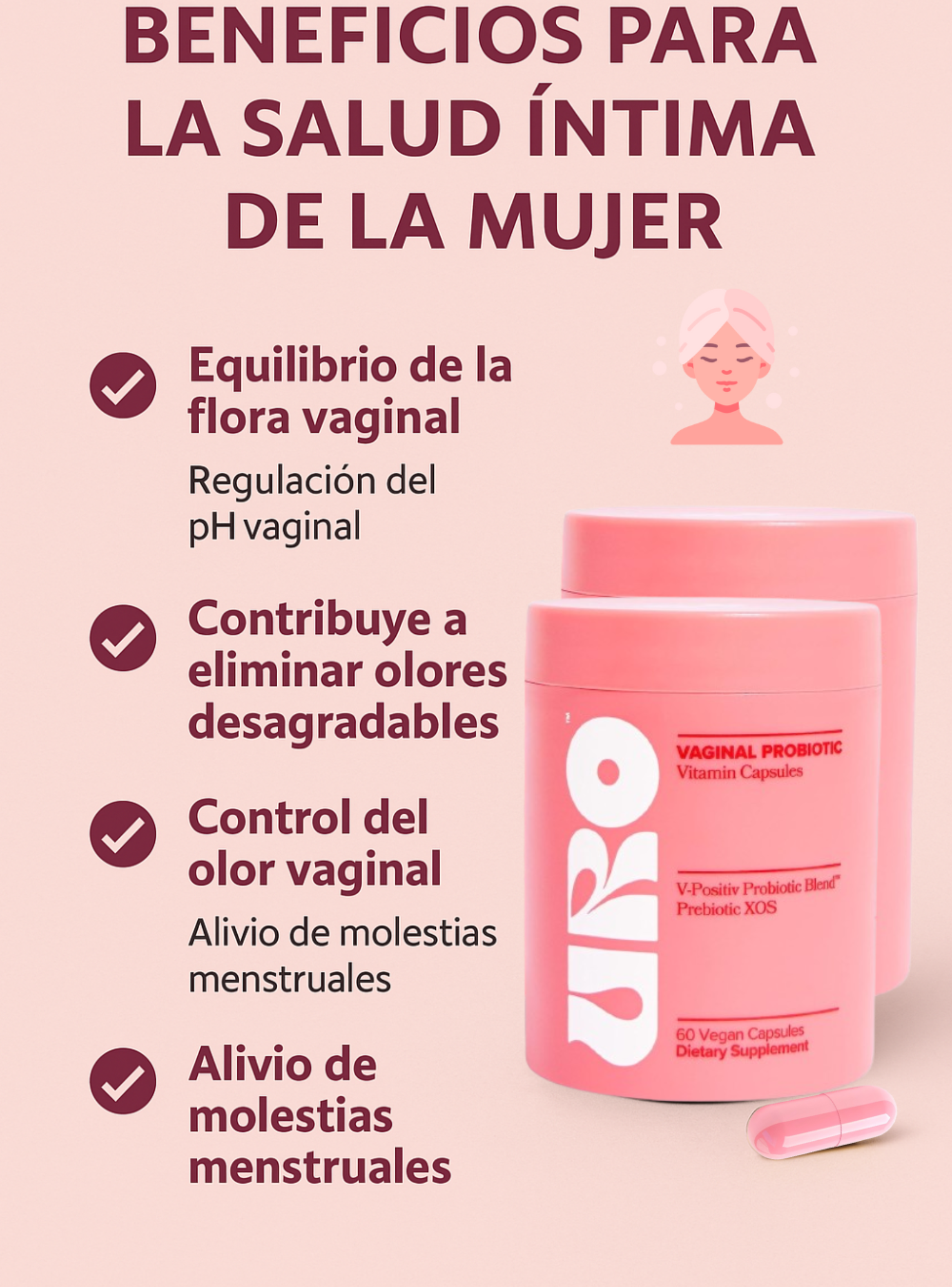 URO Capsulas Probioticas Vaginales - Salud Íntima y Equilibrio del pH - 60 cápsulas-3