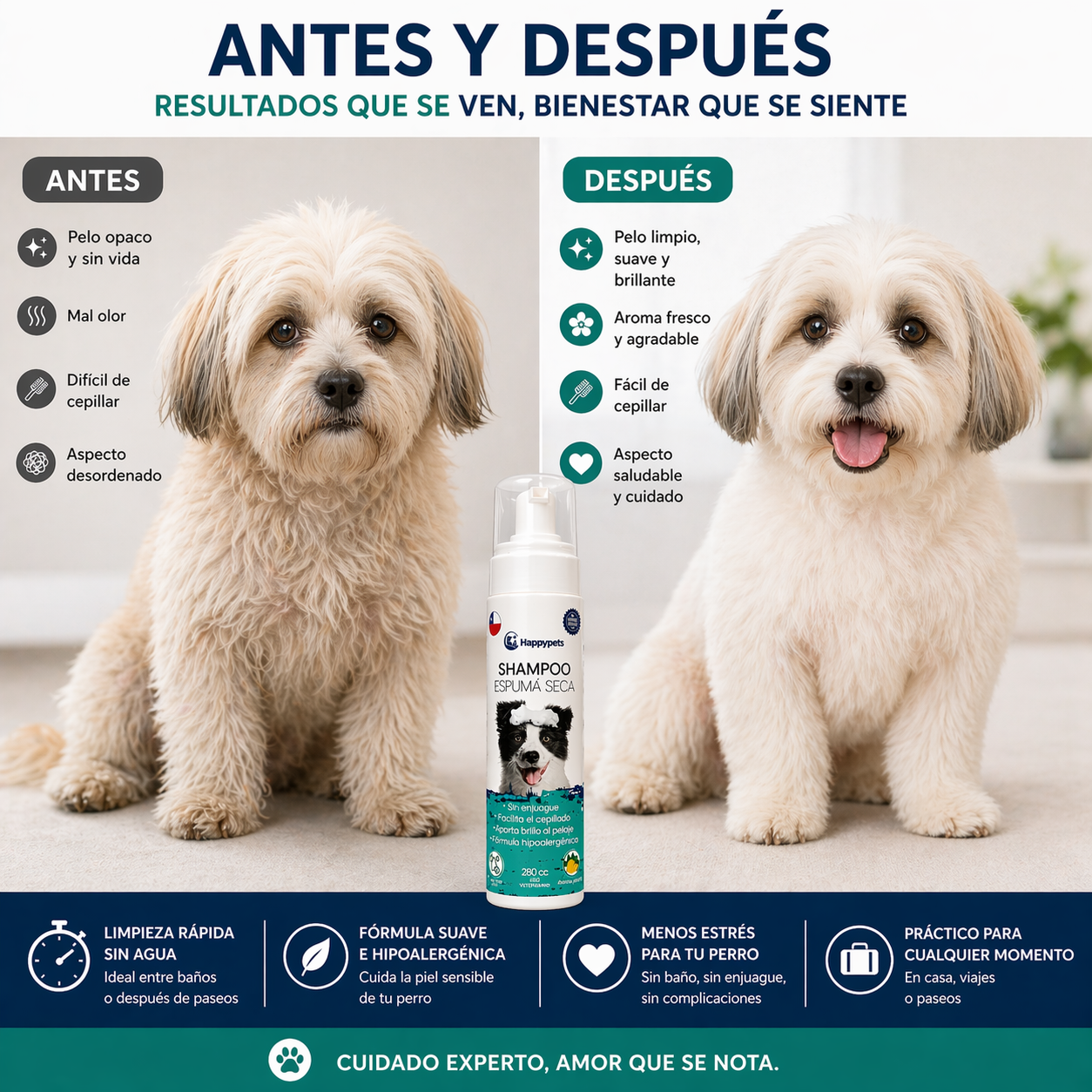 Shampoo Espuma Seca Para Perros Sin Enjuague 280cc-4