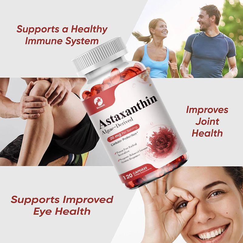 Astaxantina derivado de alga,  Antioxidantes para Piel, Ojos y Salud General 20mg 60 Capsulas-4