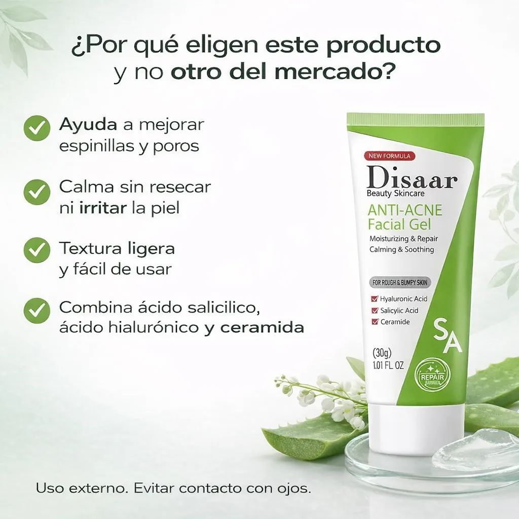 Gel Facial Anti Acné Ácido Salicílico 30g Disaar-2