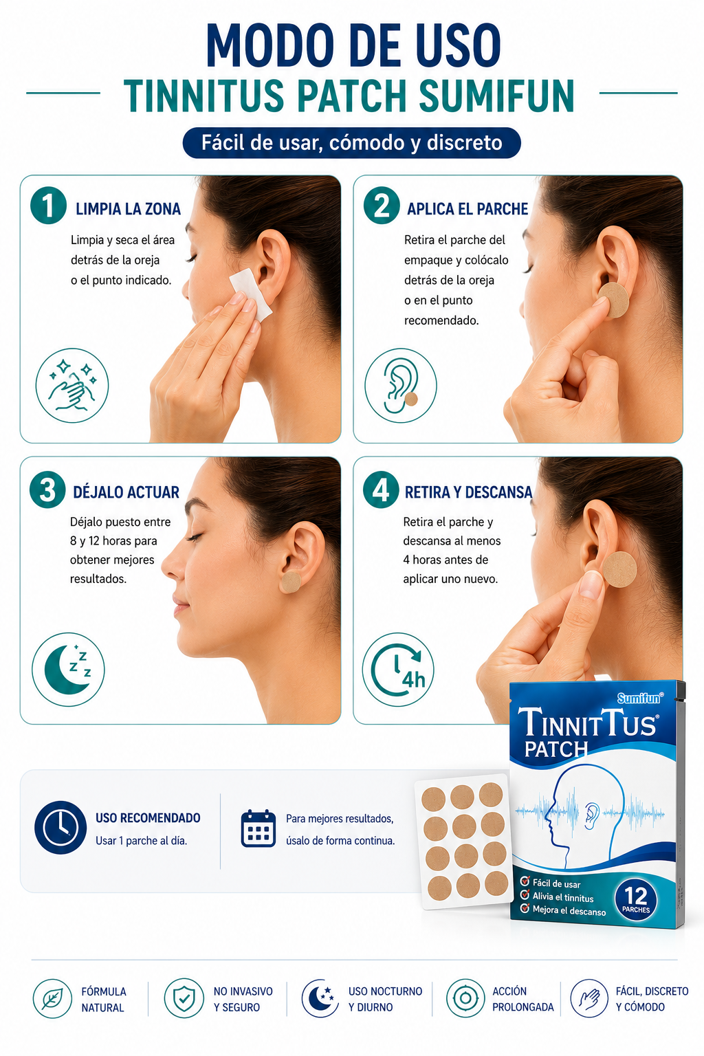 Parches Alivio Natural Zumbido De Oidos Tinnitus Patch 12 U-2