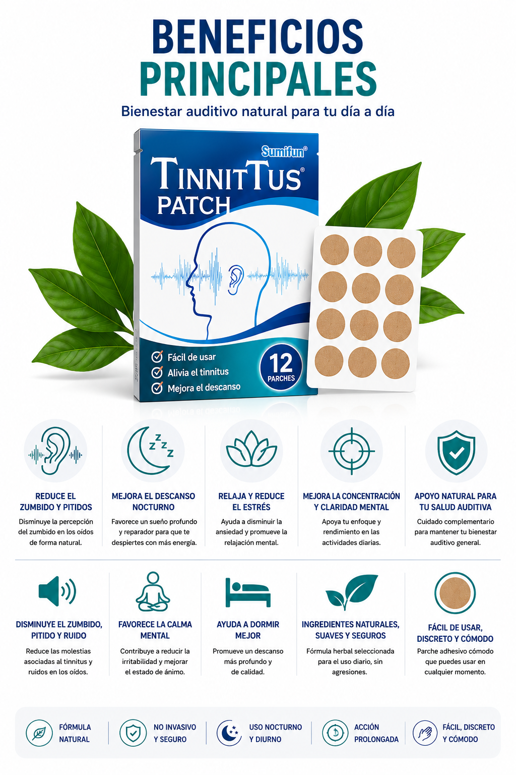 Parches Alivio Natural Zumbido De Oidos Tinnitus Patch 12 U-3