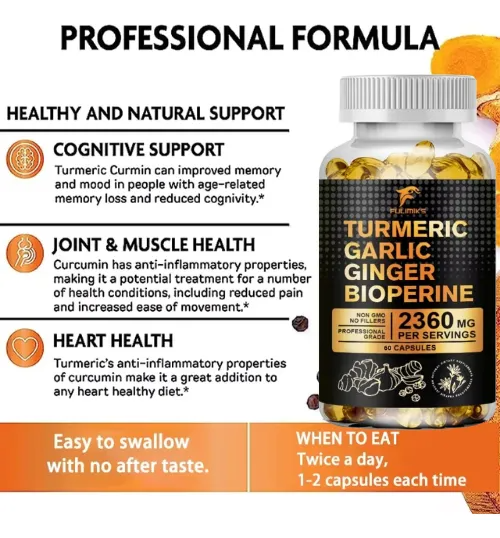 Curcuma + Jengibre + Ajo + Piperina (60 Capsulas) Sin Sabor-2