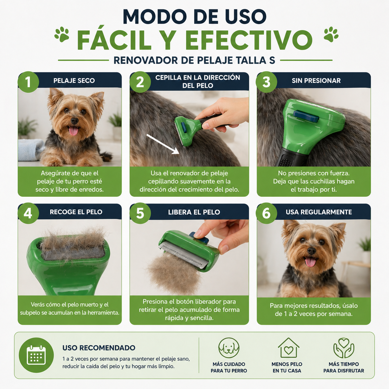 Cepillo Deslanador Perro Peque o Pelo Largo Talla S-2