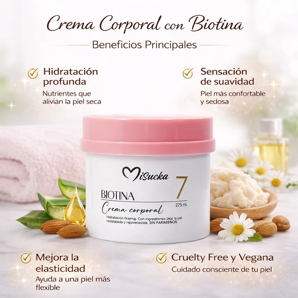 Crema Corporal Misucka Con Biotina 275ml Hidratación Intensa Algodón-2