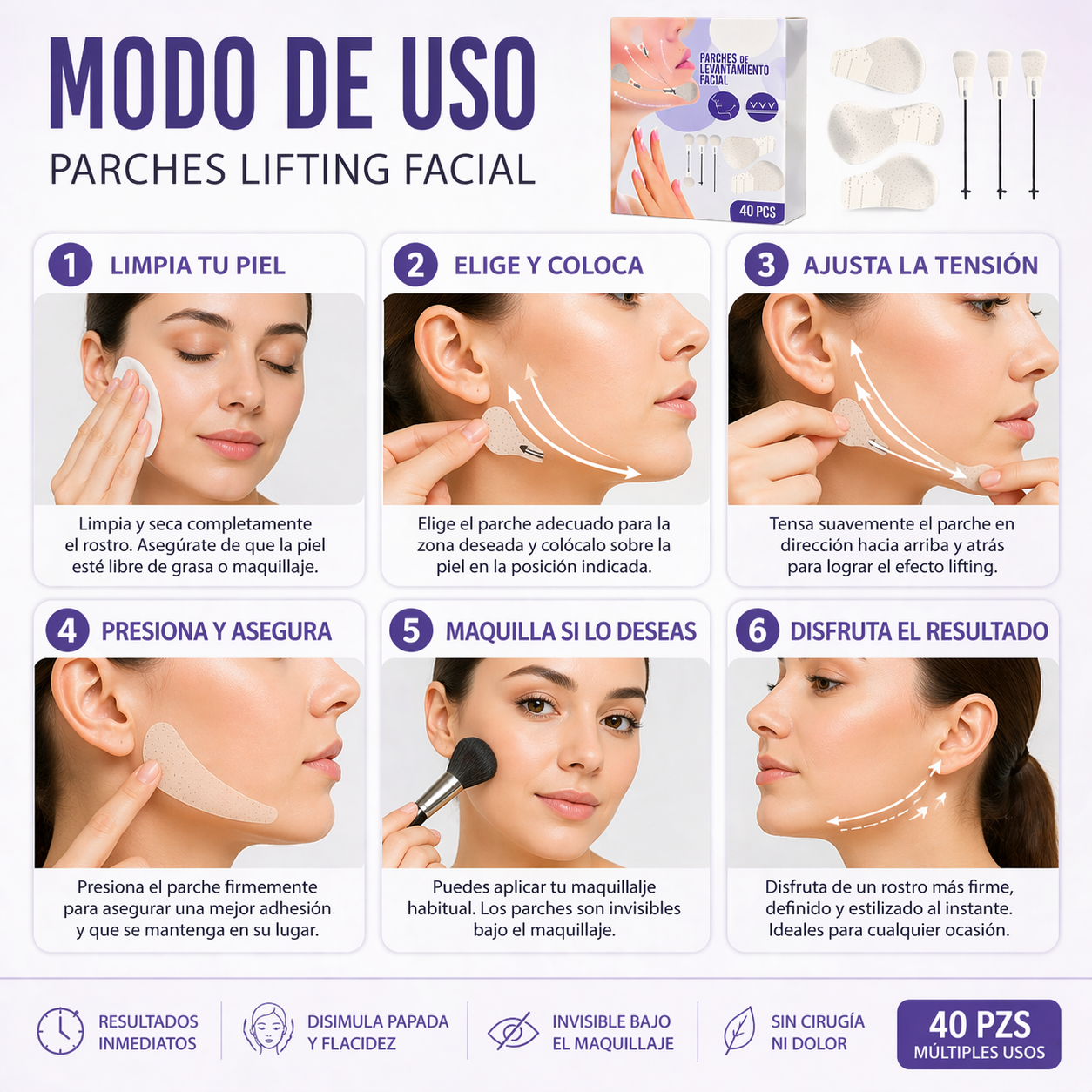 Parches De Levantamiento Facial Tensor Invisible 40 Pcs-2