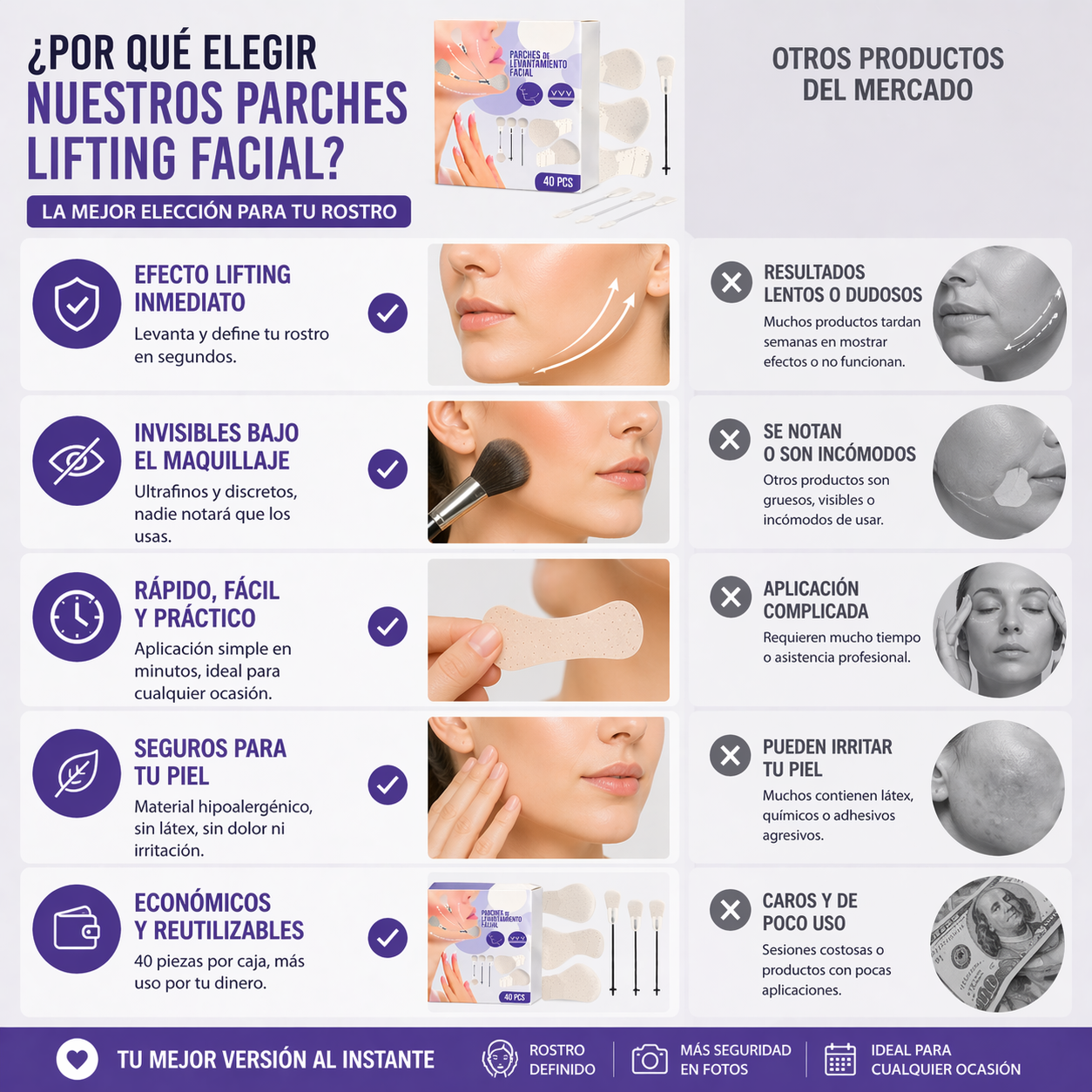 Parches De Levantamiento Facial Tensor Invisible 40 Pcs-3