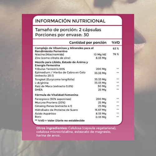 Potenciador Libido Mujer Maca Tribulus Ginseng 60 Caps - Sin Sabor-3
