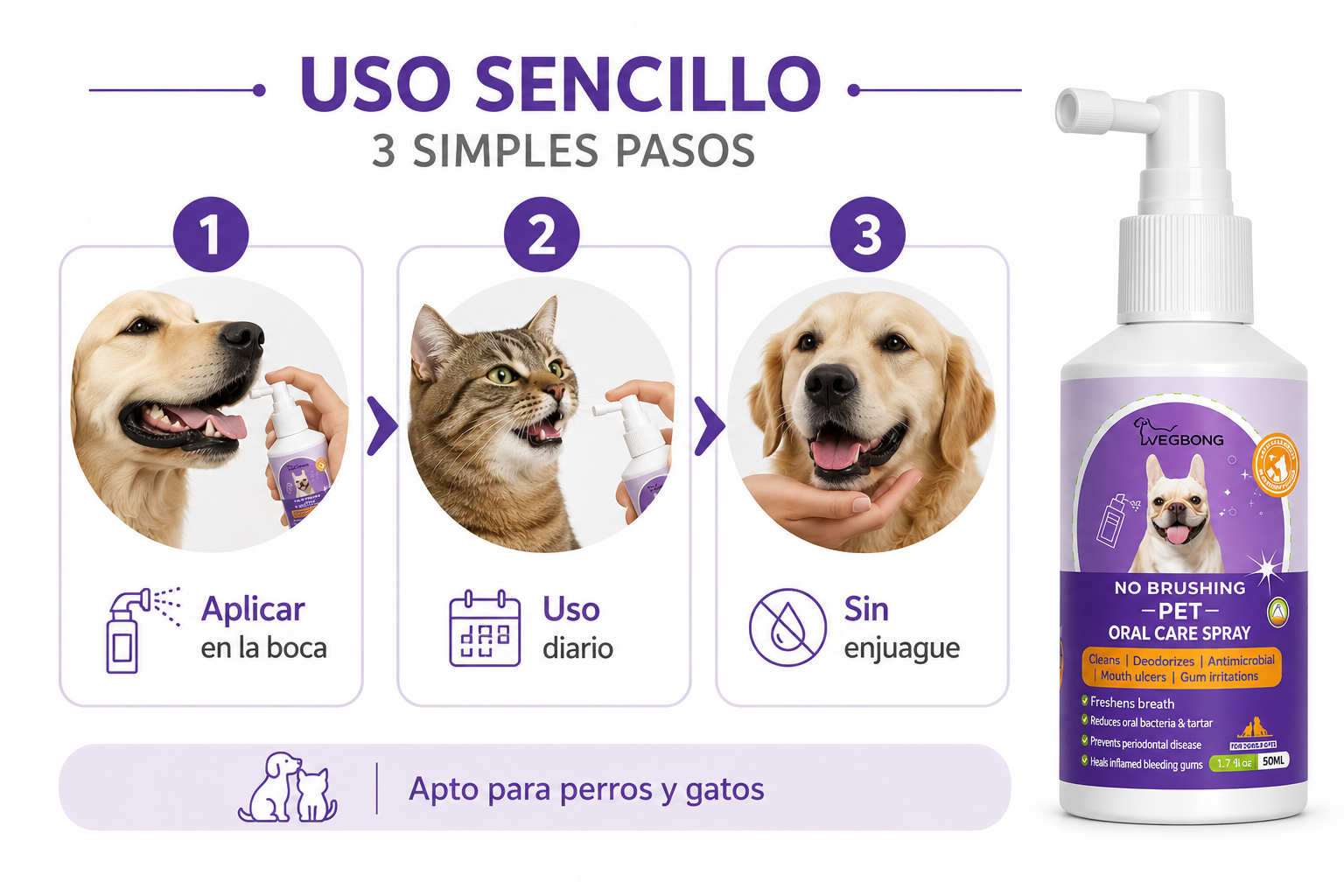 Spray Bucal Para Mascotas 50ml Elimina Sarro Mal Aliento-2
