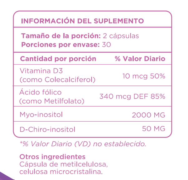 Myo Inositol D-chiro + Vitamina D 2000mg 60 Capsulas -6