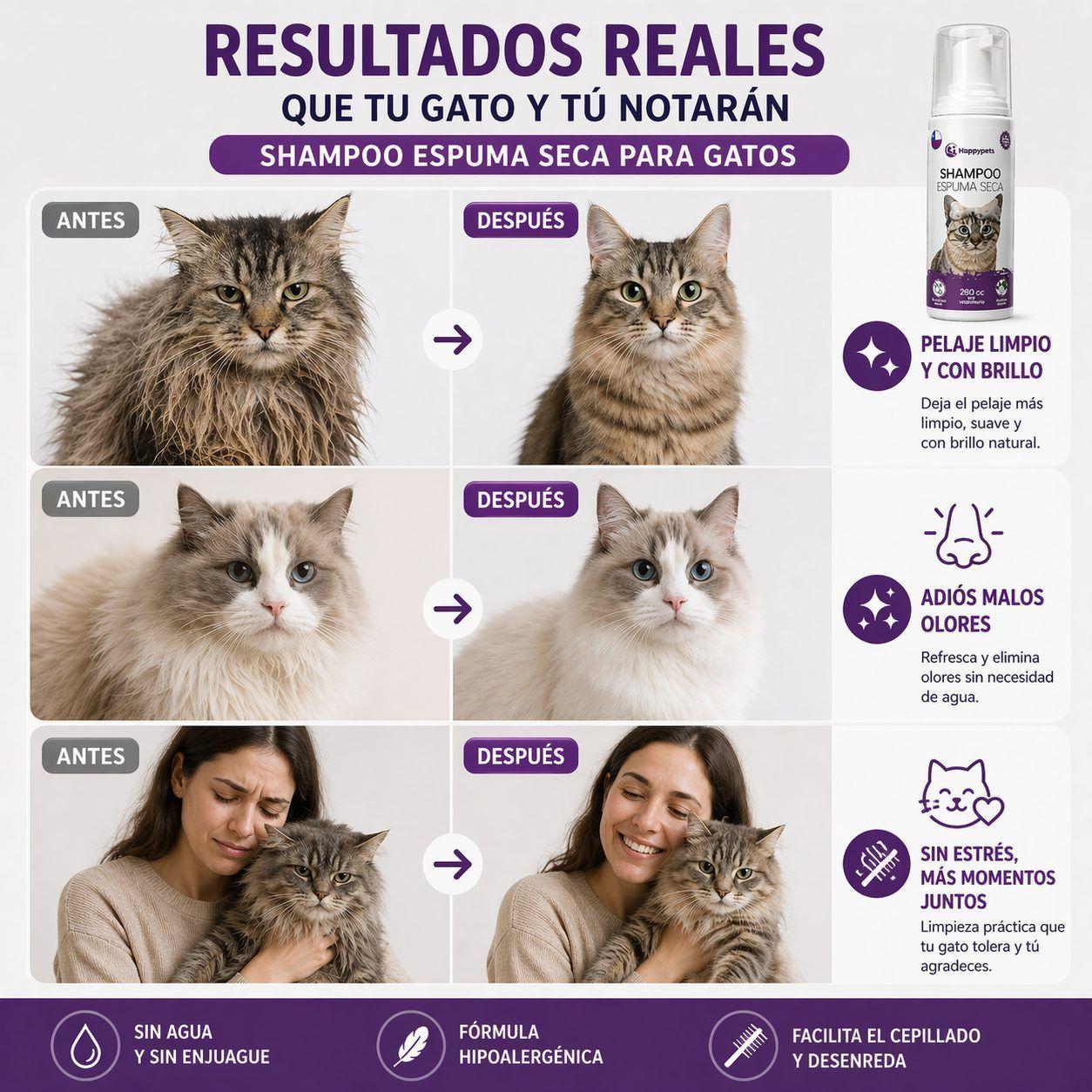 Shampoo Espuma Seca Happypets Para Gatos 280cc-4