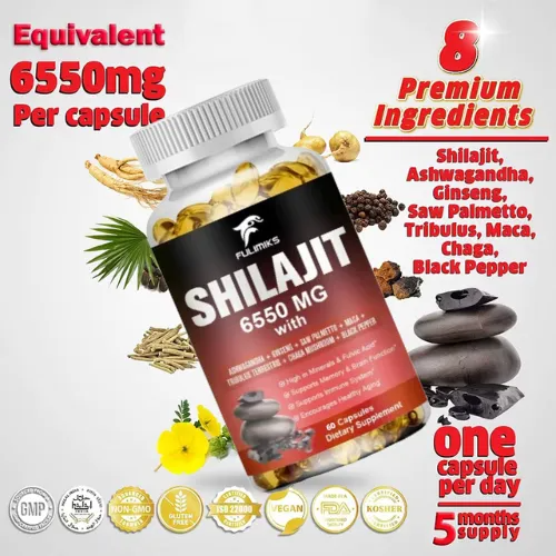 Shilajit Himalaya 6550mg 60 Cápsulas Energía Y Vitalidad Sin Sabor-5