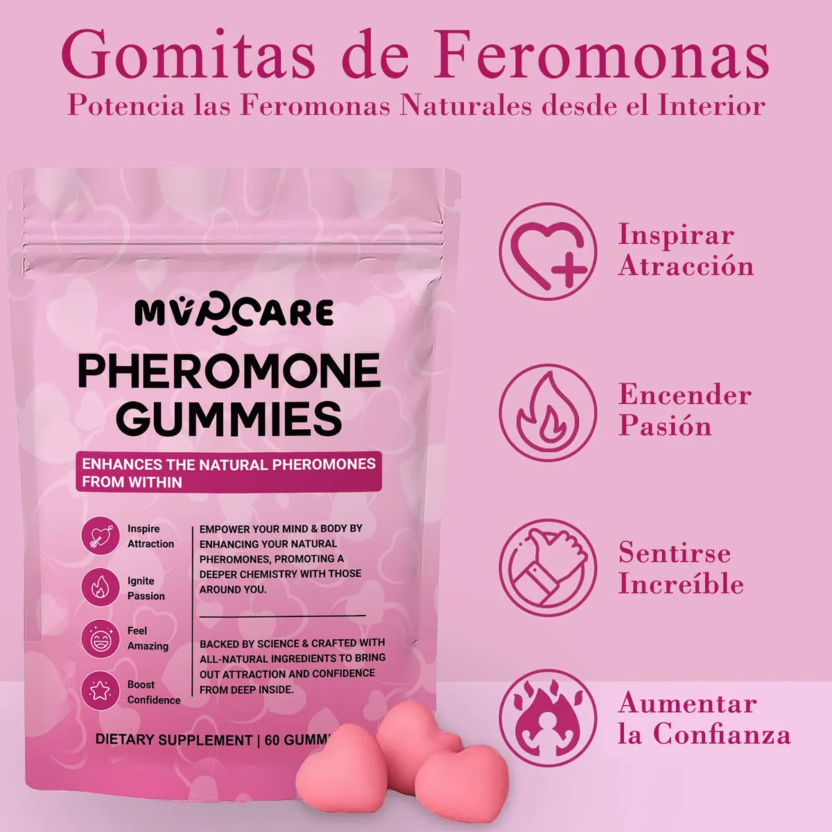 Gomitas Femenino Feromonas 60 Piezas Fresa-2