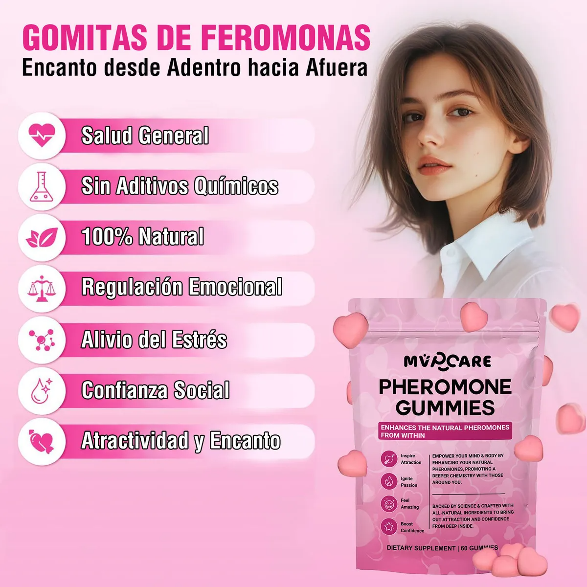 Gomitas Femenino Feromonas 60 Piezas Fresa-3